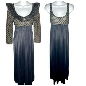 Vintage 60s Formfit Rogers Peignoir Set Robe & Nightgown Black Nude Small Glam